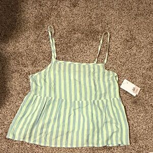 bp. Striped Spaghetti Strap Peplum Top in Green and Blue